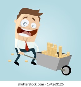 businessman with wheelbarrow of money