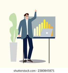 Businessman at the white board presentation