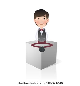 Businessman with white box. Vector design. 
