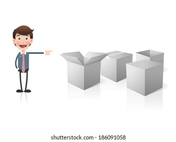 Businessman with white box. Vector design. 