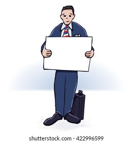 Businessman with a white poster 
