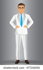 Businessman in white suit, vector illustration