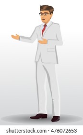 Businessman in white suits, with standing position, vector illustration.