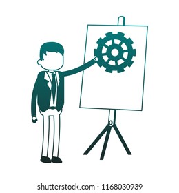Businessman with whiteboard blue lines