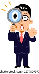 Businessman who is amazed at peering into the magnifying glasses teacher glasses
