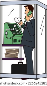 A businessman who calls while looking at a memo in a public phone booth