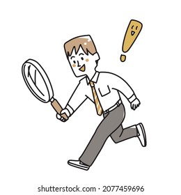 A businessman who discovers something with a magnifying glass
