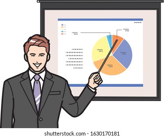 A businessman who explains and proposes with a graph.