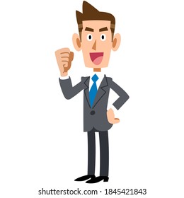 A businessman who guts poses sideways