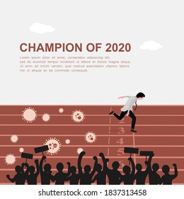 a businessman who has overcome difficulties during the coronavirus pandemic and the impact of the political protest affecting the economy. social chaos crisis and COVID-19 obstacles in 2020 concepts.