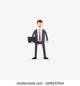 A Businessman who holds a Laptop