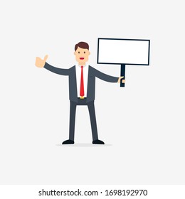A businessman who holds the small bulletin board