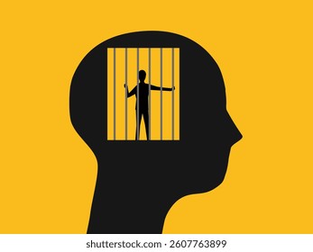 Businessman who lacks freedom to make decisions, trapped in a human prison