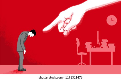 Businessman who is pointed by the huge hand - Power Harassment concept art