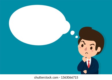 Businessman who is skeptical or making decisions. With an empty idea box.
