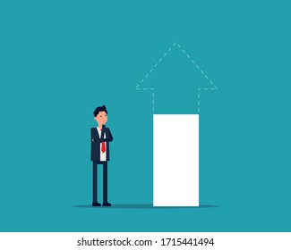 A businessman who is struggling with the situation ahead. Arrow with direction, Business emptiness