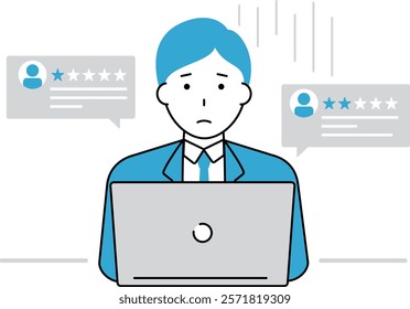 Businessman who is troubled by his company's low online ratings