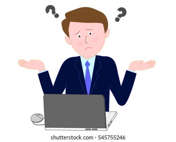 The businessman who is troubled with computer.