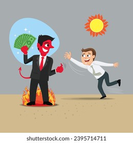 Businessman who wants money make a deal demon. Concept of deal with devil.illustration vector eps10 cartoon. 