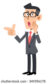 Businessman who wear glasses to index finger