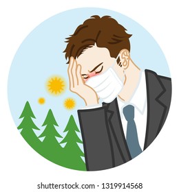 Businessman who wearing a mask suffering from hay fever - Circular clip art