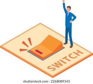 A businessman who works hard by turning on the switch