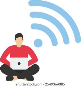 Businessman and WIFI logo. Flat vector illustration

