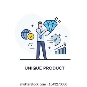 Businessman will present a unique product. Success, achieving goals, pride. Vector illustration Eps 10 file. Success. Line icon illustration