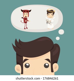 Businessman wills with devil and an angel , eps10 vector format