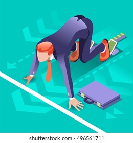 Businessman win career concept infographic vector design 3D character ambitious men. Man ambition isometric businessman man Vector career businessman win Isometric Business character career management