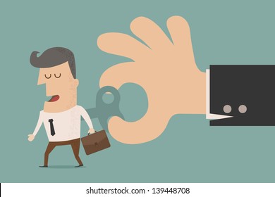 Businessman With Wind-up Key In His Back  , eps10 vector format