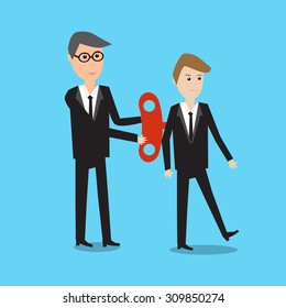 Businessman With Wind-up Key In His Back  eps10 vector. illustration EPS10.
