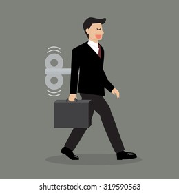 Businessman with wind-up key in his back. Business concept