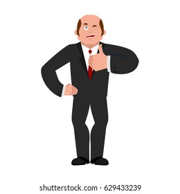 Businessman winks and thumb up shows well. Sign is in order. Merry boss. hand shows well.  