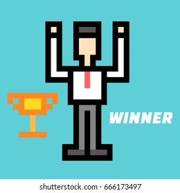 Businessman is Winner. Pixel Art. Elements Design. Illustration and icon.