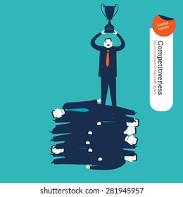Businessman winning at any cost. Vector illustration Eps10 file. Global colors. Text and Texture in separate layers.
