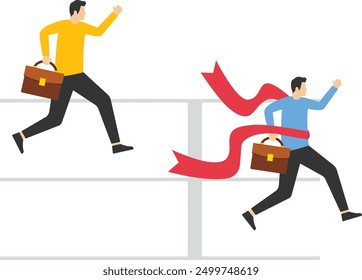 Businessman wins the race with competitor, Vector illustration in flat style

