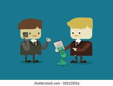 businessman to wire money trough smart phone