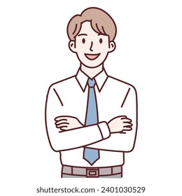 businessman and woman smile .business workers standing. cartoon hand draw illustrator