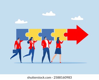 businessman and woman teamwork help carry big growth rising up arrow graph  goal and direction, support and partnership for career growth