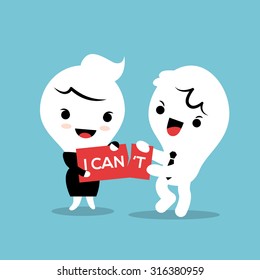 businessman and woman tear a paper with text I can't cartoon illustration