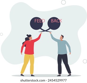 businessman and woman telling feedback to each other.flat vector illustration.