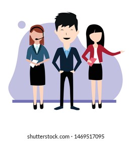 Businessman and Women on the Room Vector Template Design Illustration