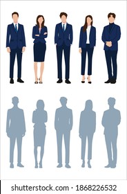 Businessman and women with suits standing in white background, Businessman people, group of men and women, wearing working outfit, shadow