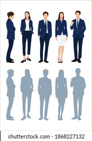 Businessman and women with suits standing in white background, Businessman people, group of men and women, wearing working outfit, shadow
