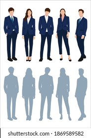 Businessman and women with suits standing in white background, Businessman people, group of men and women, wearing working outfit, shadow