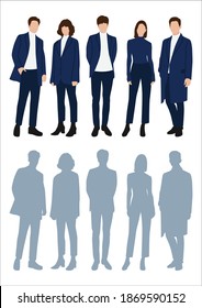 Businessman and women with suits standing in white background, Businessman people, group of men and women, wearing working outfit, shadow