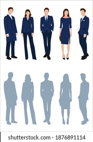 Businessman and women with suits standing in white background, Businessman people, group of men and women, wearing working outfit, shadow