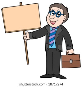 Businessman with wooden table - vector illustration.