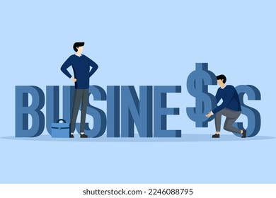 Businessman with word business, Investor run business, Money and profit growth. concept of cooperation in business, business partner or relation.